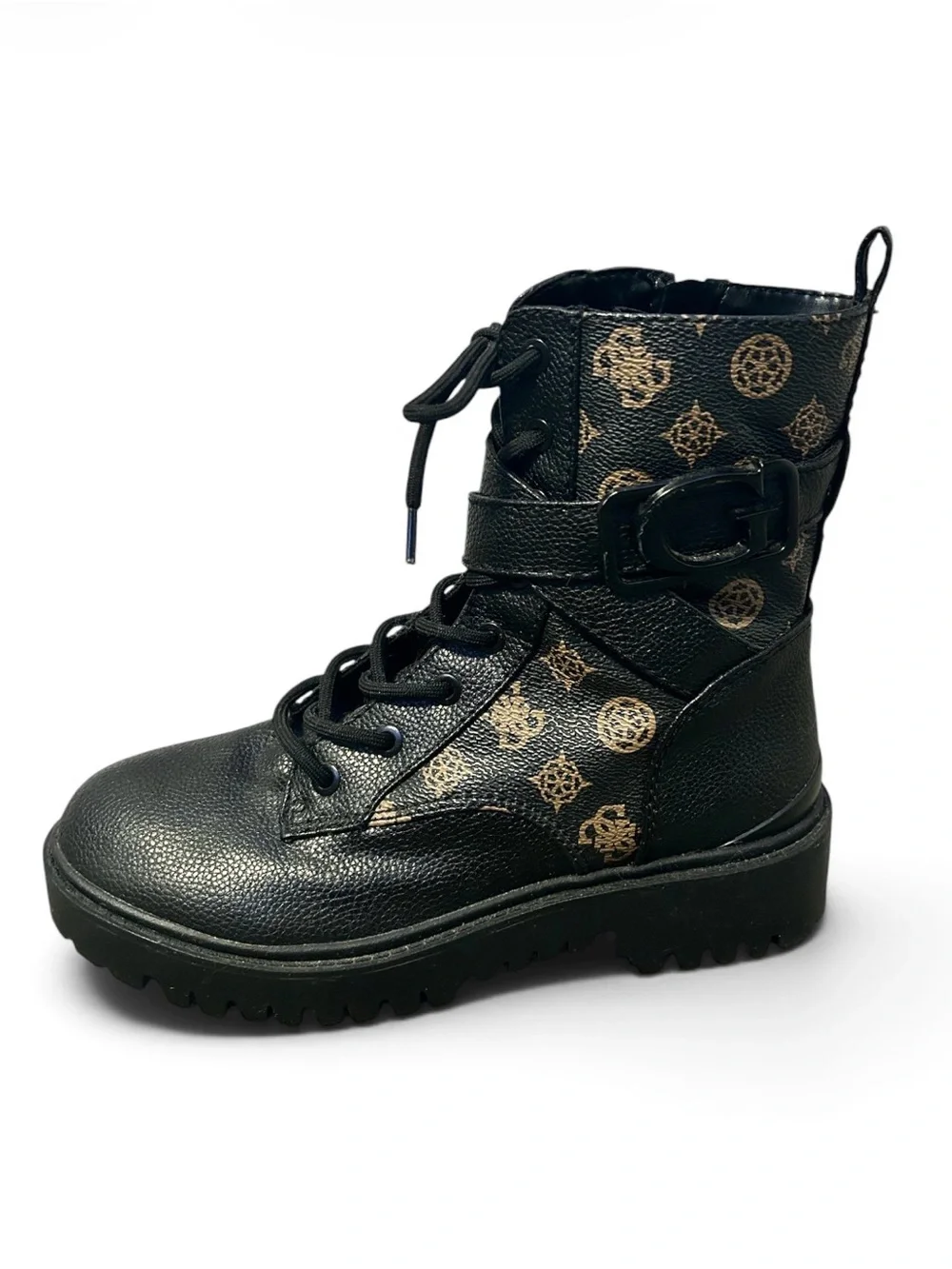 Guess Black Leather Boots with Gold pattern